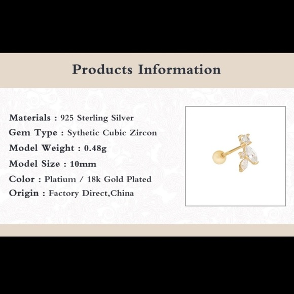 Wild Vine Marquise Round Clear Crystal CZ 18k Gold Plated S925 Stud Earring 1pc - Picture 4 of 10